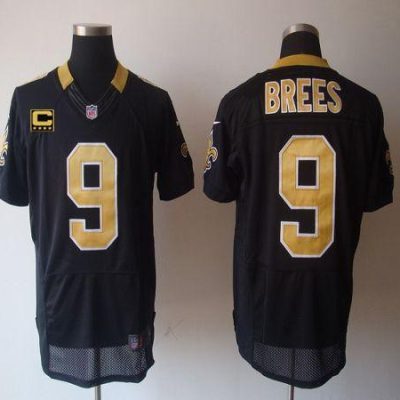 Nike Saints #9 Drew Brees Black Team Color With C Patch Stitched NFL Elite Jersey