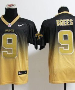 Nike Saints #9 Drew Brees Black/Gold Stitched NFL Elite Fadeaway Fashion Jersey