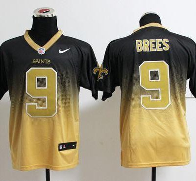 Nike Saints #9 Drew Brees Black/Gold Stitched NFL Elite Fadeaway Fashion Jersey