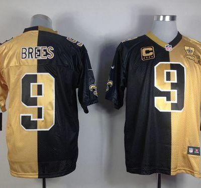 Nike Saints #9 Drew Brees Black/Gold Stitched NFL Elite Split Jersey