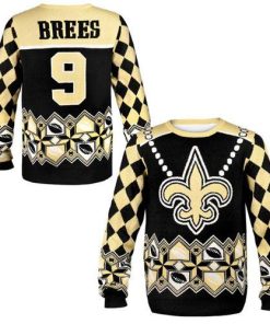 Nike Saints #9 Drew Brees Black/Gold Ugly Sweater