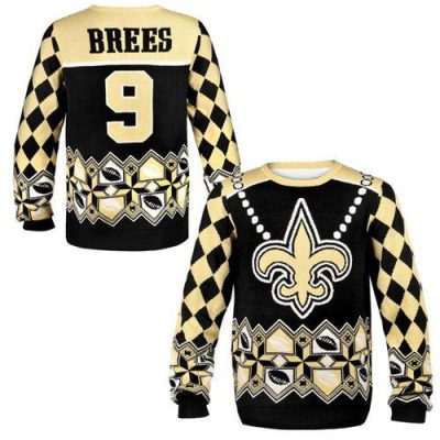Nike Saints #9 Drew Brees Black/Gold Ugly Sweater