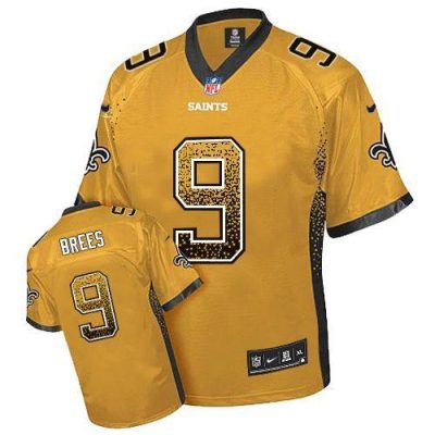 Nike Saints #9 Drew Brees Gold Stitched NFL Elite Drift Fashion Jersey