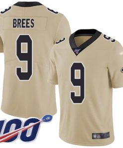 Nike Saints #9 Drew Brees Gold Stitched NFL Limited Inverted Legend 100th Season Jersey