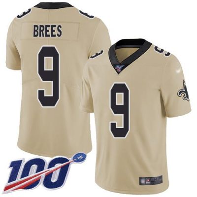 Nike Saints #9 Drew Brees Gold Stitched NFL Limited Inverted Legend 100th Season Jersey