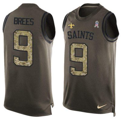 Nike Saints #9 Drew Brees Green Stitched NFL Limited Salute To Service Tank Top Jersey