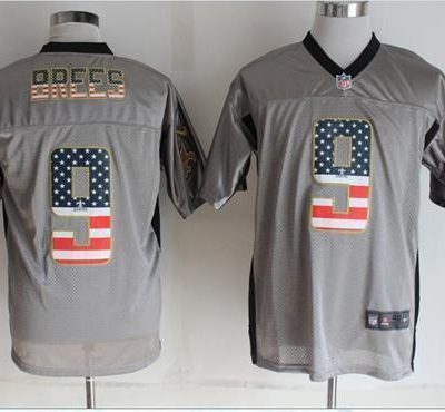 Nike Saints #9 Drew Brees Grey Stitched NFL Elite USA Flag Fashion Jersey