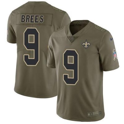 Nike Saints #9 Drew Brees Olive Stitched NFL Limited 2017 Salute To Service Jersey