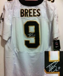 Nike Saints #9 Drew Brees White Stitched NFL Elite Autographed Jersey