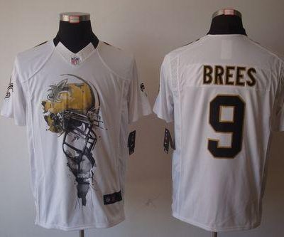 Nike Saints #9 Drew Brees White Stitched NFL Helmet Tri-Blend Limited Jersey
