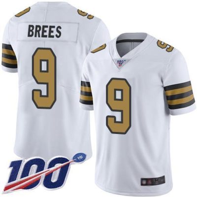 Nike Saints #9 Drew Brees White Stitched NFL Limited Rush 100th Season Jersey