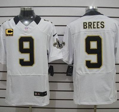 Nike Saints #9 Drew Brees White With C Patch Stitched NFL Elite Jersey