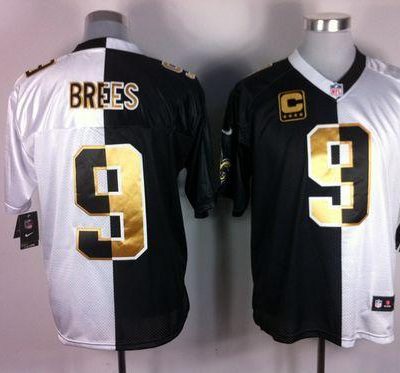 Nike Saints #9 Drew Brees White/Black Stitched NFL Elite Split Jersey