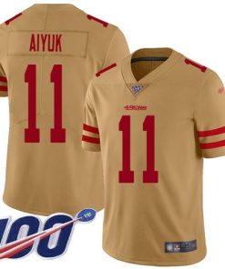 Nike San Francisco 49ers #11 Brandon Aiyuk Gold Stitched NFL Limited Inverted Legend 100th Season Jersey