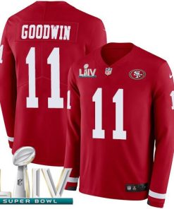 Nike San Francisco 49ers #11 Marquise Goodwin Red Super Bowl LIV 2020 Team Color Stitched NFL Limited Therma Long Sleeve Jersey