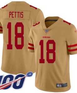 Nike San Francisco 49ers #18 Dante Pettis Gold Stitched NFL Limited Inverted Legend 100th Season Jersey