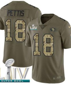 Nike San Francisco 49ers #18 Dante Pettis Olive/Camo Super Bowl LIV 2020 Stitched NFL Limited 2017 Salute To Service Jersey