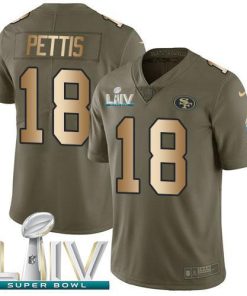 Nike San Francisco 49ers #18 Dante Pettis Olive/Gold Super Bowl LIV 2020 Stitched NFL Limited 2017 Salute To Service Jersey