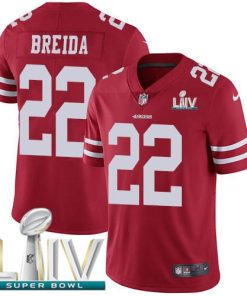 Nike San Francisco 49ers #22 Matt Breida Red Super Bowl LIV 2020 Team Color Stitched NFL Vapor Untouchable Limited Jersey