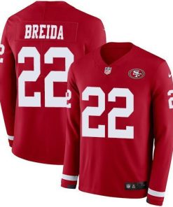 Nike San Francisco 49ers #22 Matt Breida Red Team Color Stitched NFL Limited Therma Long Sleeve Jersey