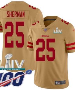Nike San Francisco 49ers #25 Richard Sherman Gold Super Bowl LIV 2020 Stitched NFL Limited Inverted Legend 100th Season Jersey