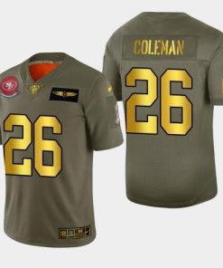 Nike San Francisco 49ers #26 Tevin Coleman Olive Gold 2019 Salute to Service NFL 100 Limited Jersey