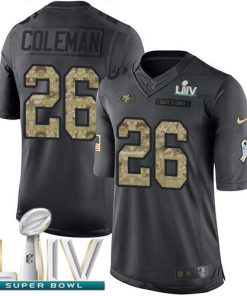 Nike San Francisco 49ers #26 Tevin Coleman Black Super Bowl LIV 2020 Stitched NFL Limited 2016 Salute to Service Jersey