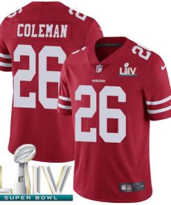Nike San Francisco 49ers #26 Tevin Coleman Red Super Bowl LIV 2020 Team Color Stitched NFL Vapor Untouchable Limited Jersey
