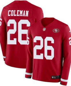 Nike San Francisco 49ers #26 Tevin Coleman Red Team Color Stitched NFL Limited Therma Long Sleeve Jersey