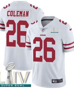 Nike San Francisco 49ers #26 Tevin Coleman White Super Bowl LIV 2020 Stitched NFL Vapor Untouchable Limited Jersey