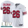 Nike San Francisco 49ers #26 Tevin Coleman White Super Bowl LIV 2020 Rush Stitched NFL Vapor Untouchable Limited Jersey