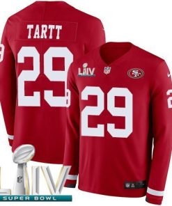 Nike San Francisco 49ers #29 Jaquiski Tartt Red Super Bowl LIV 2020 Team Color Stitched NFL Limited Therma Long Sleeve Jersey