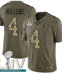 Nike San Francisco 49ers #4 Nick Mullens Olive/Camo Super Bowl LIV 2020 Stitched NFL Limited 2017 Salute To Service Jersey