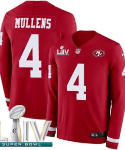 Nike San Francisco 49ers #4 Nick Mullens Red Super Bowl LIV 2020 Team Color Stitched NFL Limited Therma Long Sleeve Jersey