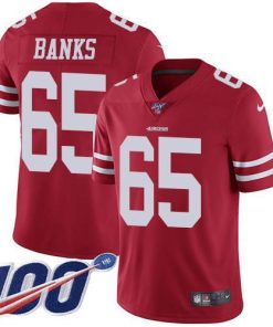 Nike San Francisco 49ers #65 Aaron Banks Red Team Color Stitched NFL 100th Season Vapor Limited Jersey
