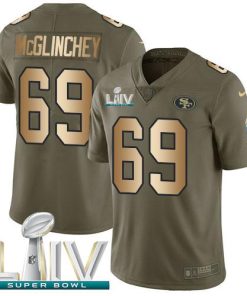 Nike San Francisco 49ers #69 Mike McGlinchey Olive/Gold Super Bowl LIV 2020 Stitched NFL Limited 2017 Salute To Service Jersey