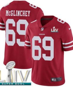 Nike San Francisco 49ers #69 Mike McGlinchey Red Super Bowl LIV 2020 Team Color Stitched NFL Vapor Untouchable Limited Jersey