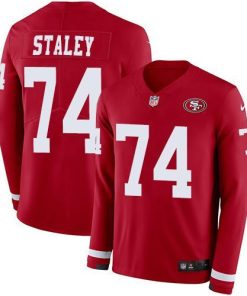 Nike San Francisco 49ers #74 Joe Staley Red Team Color Stitched NFL Limited Therma Long Sleeve Jersey