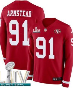 Nike San Francisco 49ers #91 Arik Armstead Red Super Bowl LIV 2020 Team Color Stitched NFL Limited Therma Long Sleeve Jersey