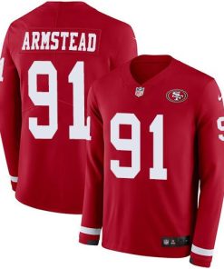 Nike San Francisco 49ers #91 Arik Armstead Red Team Color Stitched NFL Limited Therma Long Sleeve Jersey