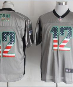Nike Seahawks #12 Fan Grey Stitched NFL Elite USA Flag Fashion Jersey