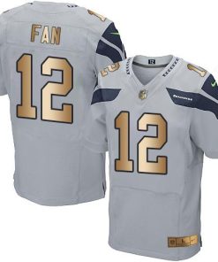 Nike Seahawks #12 Fan Grey Alternate Stitched NFL Elite Gold Jersey