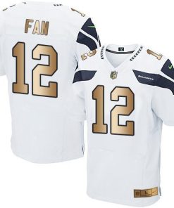 Nike Seahawks #12 Fan White Stitched NFL Elite Gold Jersey