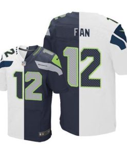 Nike Seahawks #12 Fan White/Steel Blue Stitched NFL Elite Split Jersey