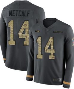 Nike Seahawks #14 D.K. Metcalf Anthracite Salute To Service Stitched NFL Limited Therma Long Sleeve Jersey