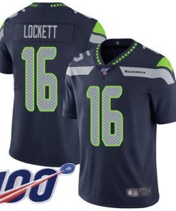 Nike Seahawks #16 Tyler Lockett Steel Blue Team Color Stitched NFL 100th Season Vapor Limited Jersey