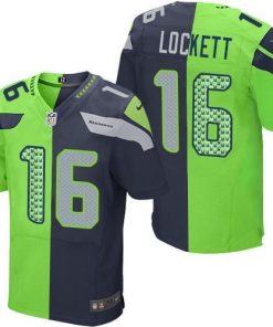 Nike Seahawks #16 Tyler Lockett Steel Blue/Green Stitched NFL Elite Split Jersey