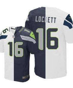 Nike Seahawks #16 Tyler Lockett White/Steel Blue Stitched NFL Elite Split Jersey