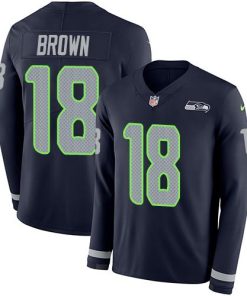 Nike Seattle Seahawks #18 Jaron Brown Steel Blue Team Color Stitched NFL Limited Therma Long Sleeve Jersey