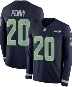 Nike Seattle Seahawks #20 Rashaad Penny Steel Blue Team Color Stitched NFL Limited Therma Long Sleeve Jersey